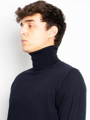 Maglia Collo Alto in Lana Ultrafine Blu