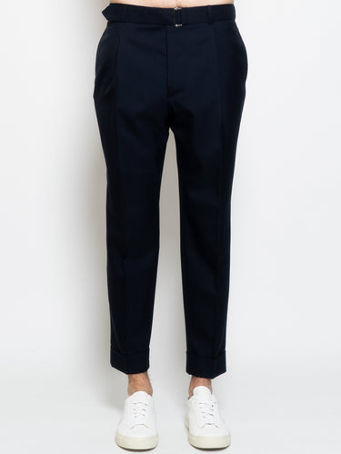 OFFICINE GÉNÉRALE-Pantaloni in Fresco Lana con Cintura Blu Navy-TRYME Shop