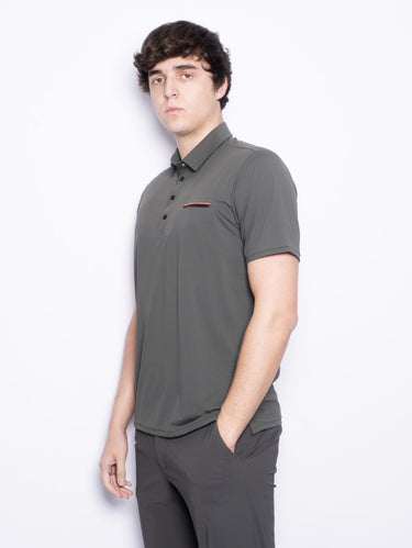 Stretch polo met borstzakje bosgroen