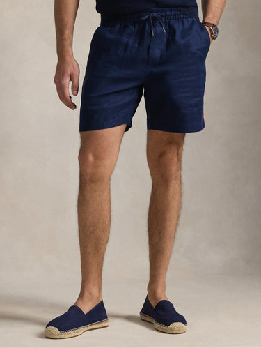 RALPH LAUREN-Bermuda con Elastico in Lino Blu-TRYME Shop
