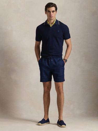 Bermuda mit elastischem Bund aus blauem Leinen