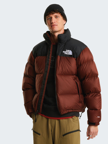 Retro Nuptse Jas in Glanzende Ripstop Stof Bruin