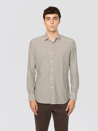 XACUS-Camicia con Collo Francese a Righe Marrone-TRYME Shop