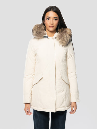 WOOLRICH-Parka Luxury con Pelliccia Bianco Crema-TRYME Shop
