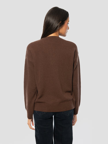 Pull oversize en mélange de cachemire avec broderie Non vivo Senza Te marron