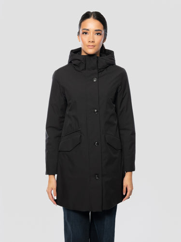 WOOLRICH-Parka Leggero in Light Stretch Nylon Imbottito Nero-TRYME Shop