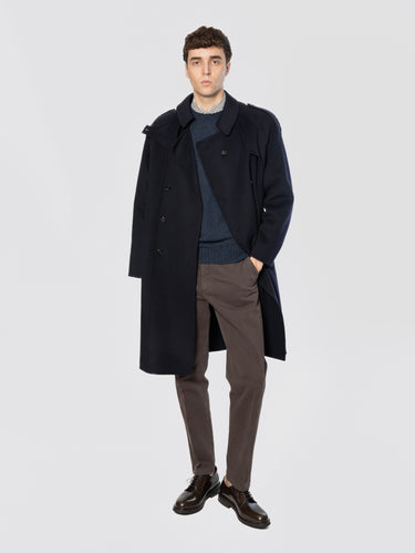 PALTò-Trench Doppiopetto in Panno di Lana Blu-TRYME Shop