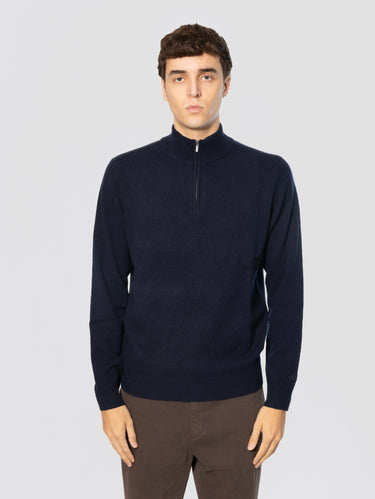 MC2 SAINT BARTH-Maglione Mezza Zip in Lana Blu-TRYME Shop