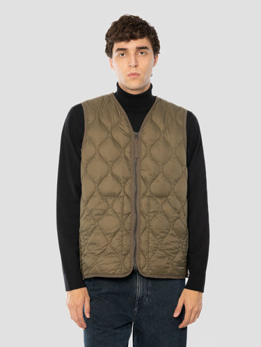 TAION-Gilet Leggero con Trapuntatura a Onde Oliva-TRYME Shop