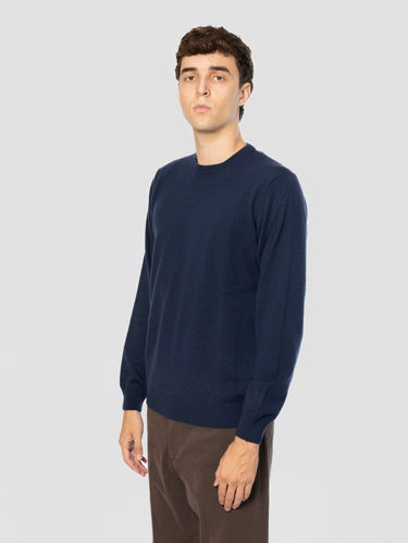 Maglia Girocollo in Sottile Lana e Cashmere Oltremare