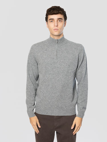 MC2 SAINT BARTH-Maglione Mezza Zip in Lana Grigio Melange-TRYME Shop