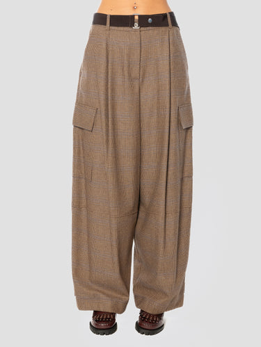 P.A.R.O.S.H.-Pantaloni Cargo Gamba Ampia Principe di Galles Marrone-TRYME Shop