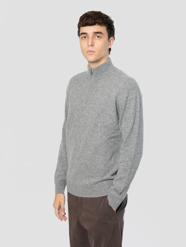 Maglione Mezza Zip in Lana Grigio Melange