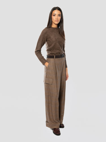 Pantalon cargo à jambe large Prince-de-Galles marron