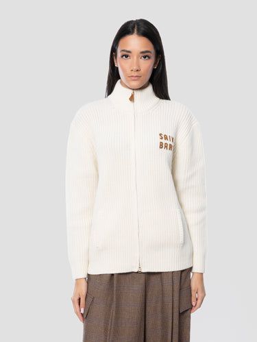 MC2 SAINT BARTH-Maglione con Zip in Lana Merino Bianco-TRYME Shop
