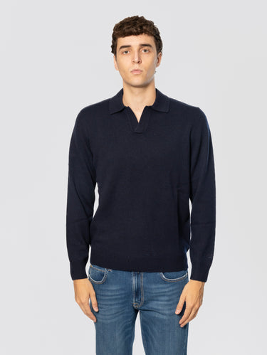 MC2 SAINT BARTH-Maglione Modello Polo in Lana Merinos Blu-TRYME Shop