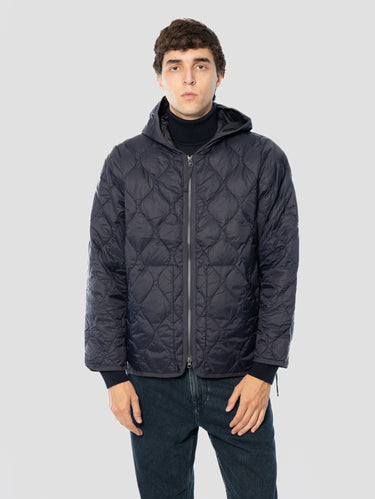 Marineblauwe lichtgewicht donsjas met golfquilt en capuchon