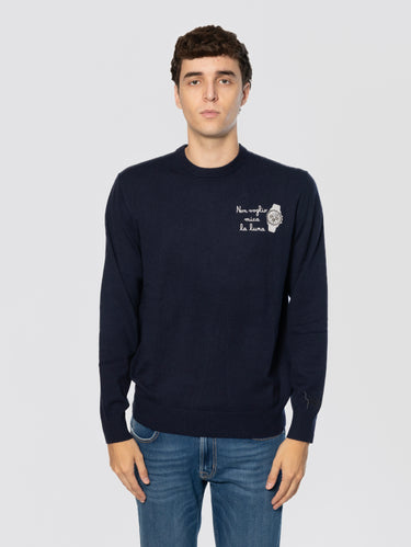 MC2 SAINT BARTH-Maglione in Misto Cashmere con Ricamo Non Voglio Mica la Luna Nero-TRYME Shop