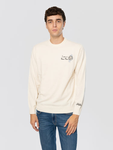 MC2 SAINT BARTH-Maglione in Misto Cashmere con Ricamo I Am a New Man Bianco-TRYME Shop