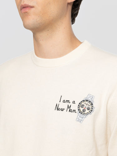 Maglione in Misto Cashmere con Ricamo I Am a New Man Bianco