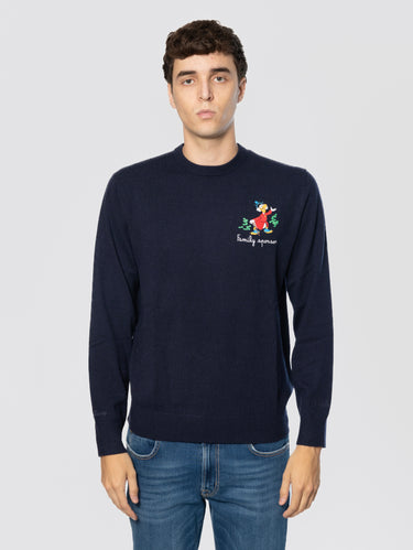 MC2 SAINT BARTH-Maglione in Misto Cashmere con Ricamo Family Sponsor Blu-TRYME Shop