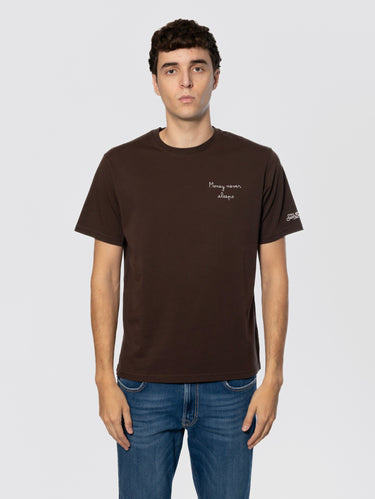 MC2 SAINT BARTH-T-shirt con ricamo Money Never Sleeps Marrone-TRYME Shop
