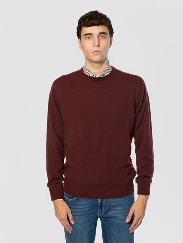 FILIPPO DE LAURENTIIS-Maglia Girocollo in Sottile Lana e Cashmere Bordeaux-TRYME Shop