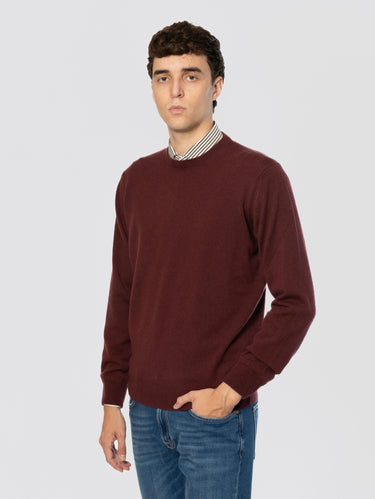 Maglia Girocollo in Sottile Lana e Cashmere Bordeaux