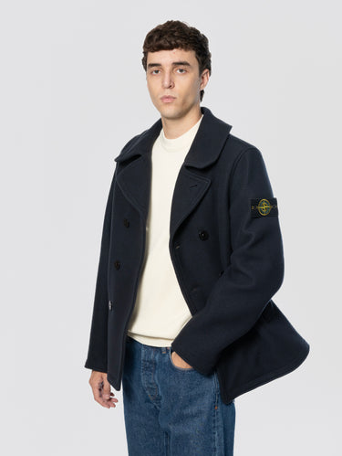 Peacoat In Panno Pesante di Lana e Cashmere Blu