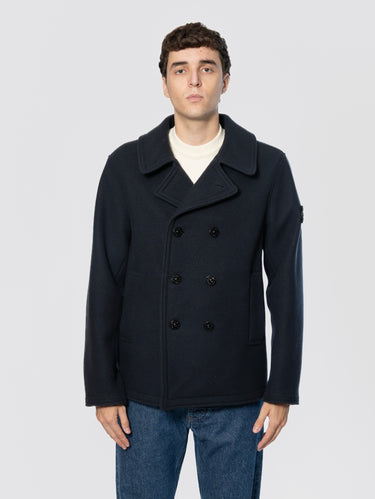 STONE ISLAND-Peacoat In Panno Pesante di Lana e Cashmere Blu-TRYME Shop