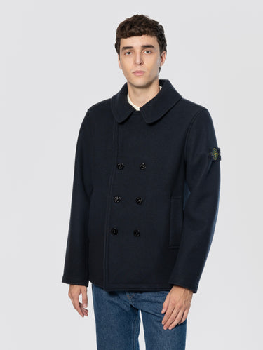 Peacoat In Panno Pesante di Lana e Cashmere Blu