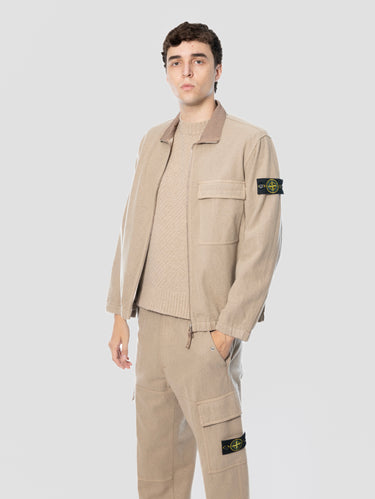 Overshirt in Flanella di Lana Stretch Biscotto