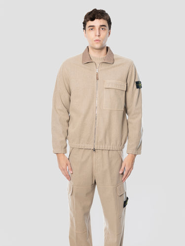 STONE ISLAND-Overshirt in Flanella di Lana Stretch Biscotto-TRYME Shop