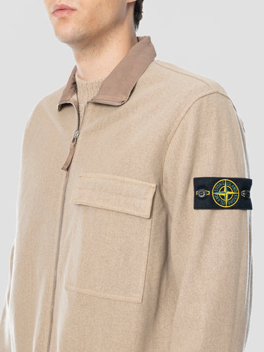 Overshirt in Flanella di Lana Stretch Biscotto