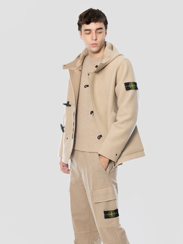 Parka in Panno di Lana e Cashmere Pesante Biscotto