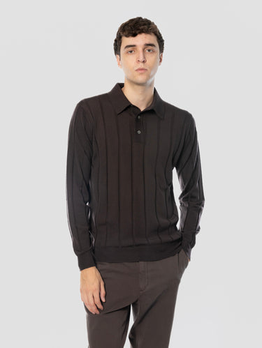 FILIPPO DE LAURENTIIS-Maglia a Polo Manica Lunga in Merino Caffè-TRYME Shop