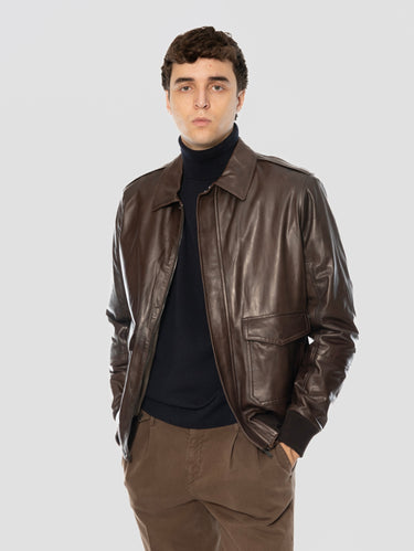 VOLFAGLI-Bomber in Pelle con Imbottitura David Testa di Moro-TRYME Shop