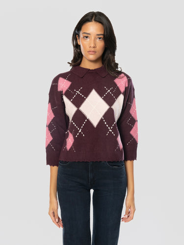 PINKO-Maglia Collo Polo con Rombi Bordeaux-TRYME Shop