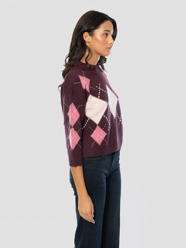 Maglia Collo Polo con Rombi Bordeaux