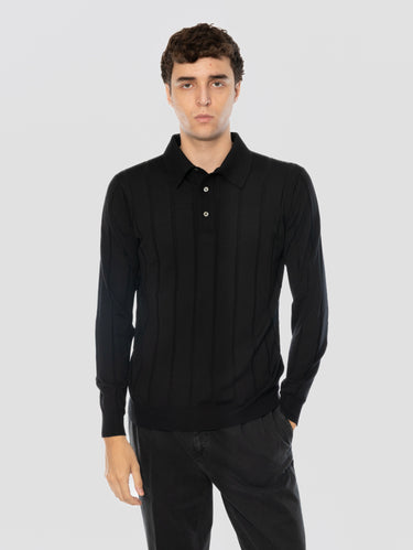 FILIPPO DE LAURENTIIS-Maglia a Polo Manica Lunga in Merino Nero-TRYME Shop