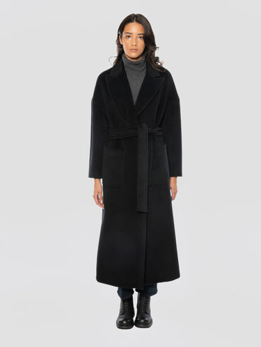 Cappotto Lungo in Lana con Rever a Lancia Nero