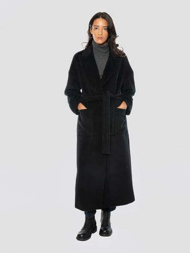 BRERAS MILANO-Cappotto Lungo in Lana con Rever a Lancia Nero-TRYME Shop