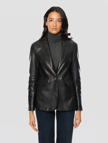 THE JACKIE-Blazer in Pelle con Chiusura ad un Bottone Nero-TRYME Shop