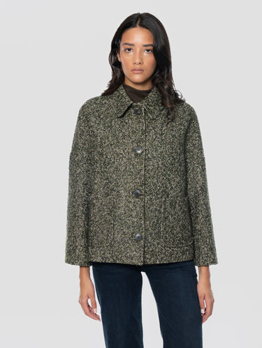 BRERAS MILANO-Cappotto Corto Bouclè con Collo Camicia Marrone/Verde-TRYME Shop