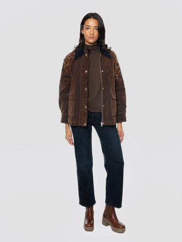 Giacca Truker con Pietre e Strass ed Imbottita Cacao