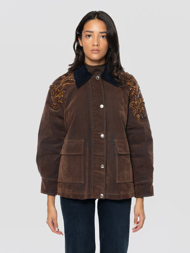 ERMANNO FIRENZE-Giacca Truker con Pietre e Strass ed Imbottita Cacao-TRYME Shop