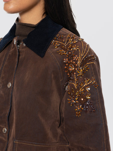 Giacca Truker con Pietre e Strass ed Imbottita Cacao