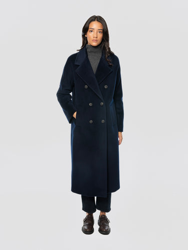 Cappotto Doppiopetto in Panno di Pura Lana di Blu