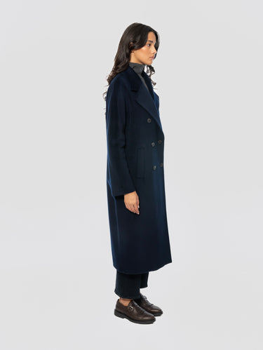 Cappotto Doppiopetto in Panno di Pura Lana di Blu