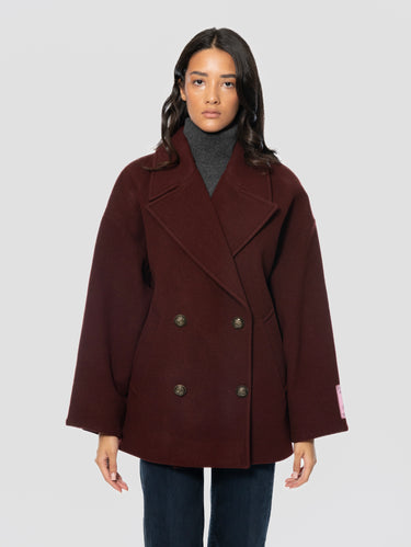 ESSENTIEL ANTWERP-Cappotto Doppiopetto In Lana Trapuntato Bordeaux-TRYME Shop